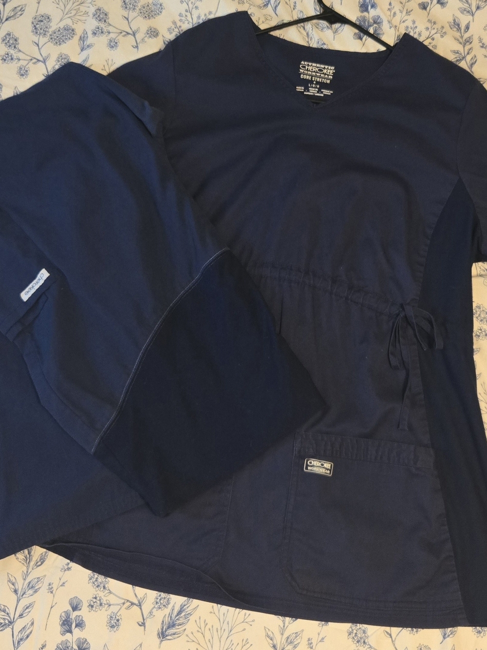 Cherokee Navy Blue Scrub Top and Pants Set